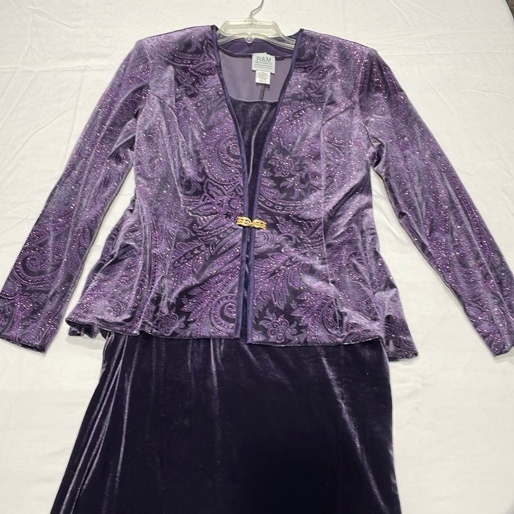 Purple R & M Richards long velvet sleeveless dress with Sparkling jacket